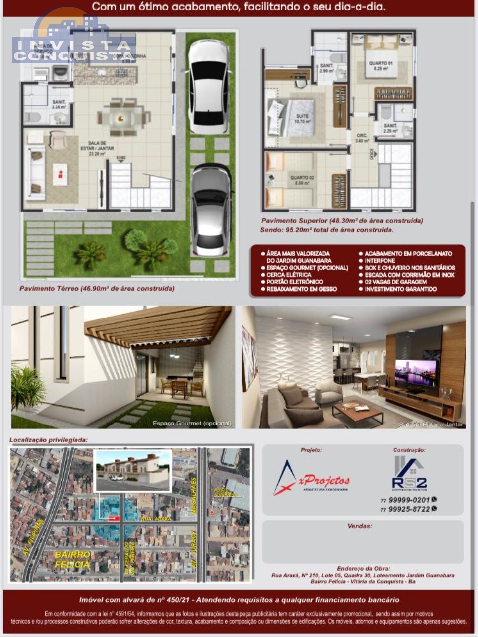 Casa com 3 quartos, 95.00m², à venda - FELÍCIA - VITÓRIA DA CONQUISTA - Invista Conquista